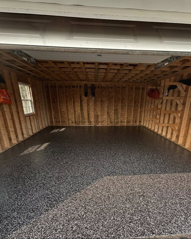 Flake epoxy garage floor coating installed in a two-car garage in Marietta, GA
