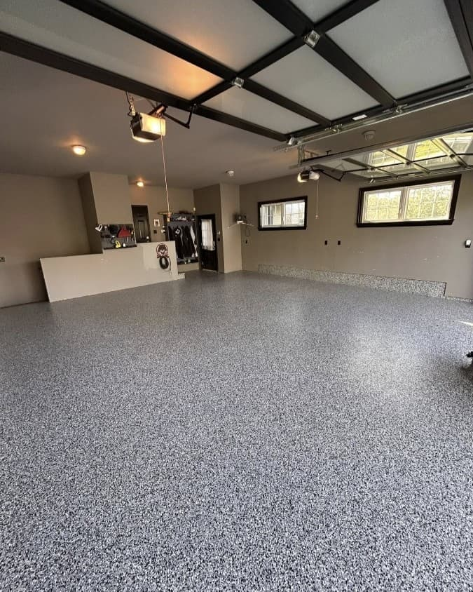 Metallic epoxy garage floor coating with pearlescent finish in Roswell, GA
